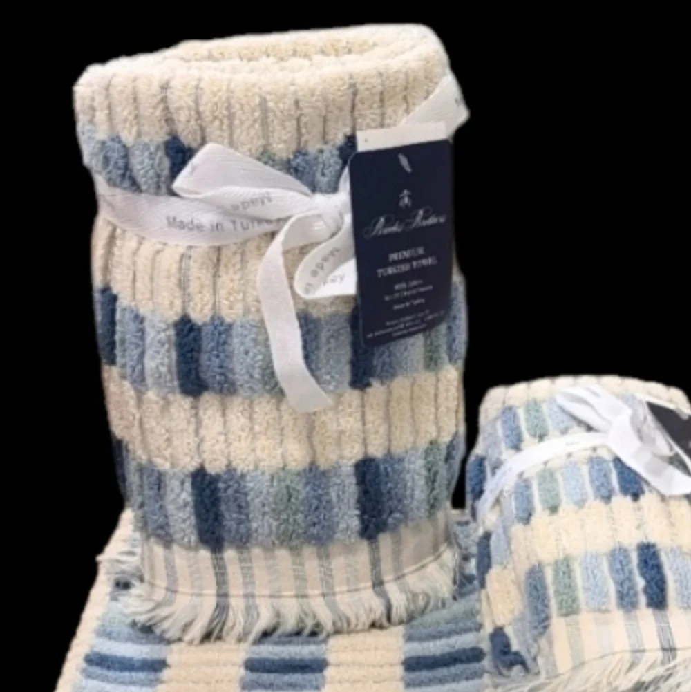6pc BROOKS BROTHERS Blue Ombre Mosaic Tile THICK PLUSH Luxury TURKISH Towel Set